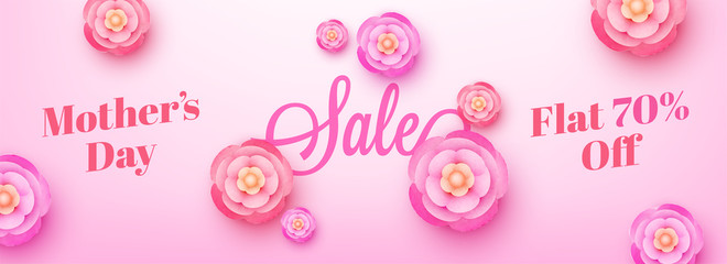 Canvas Print - Happy Mother's Day, web banner design with beautiful flowers and flat 70% off offer.