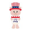 4 july cartoon cute pig in hat with calendar