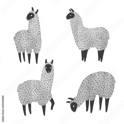 Set of cute watercolor llam...