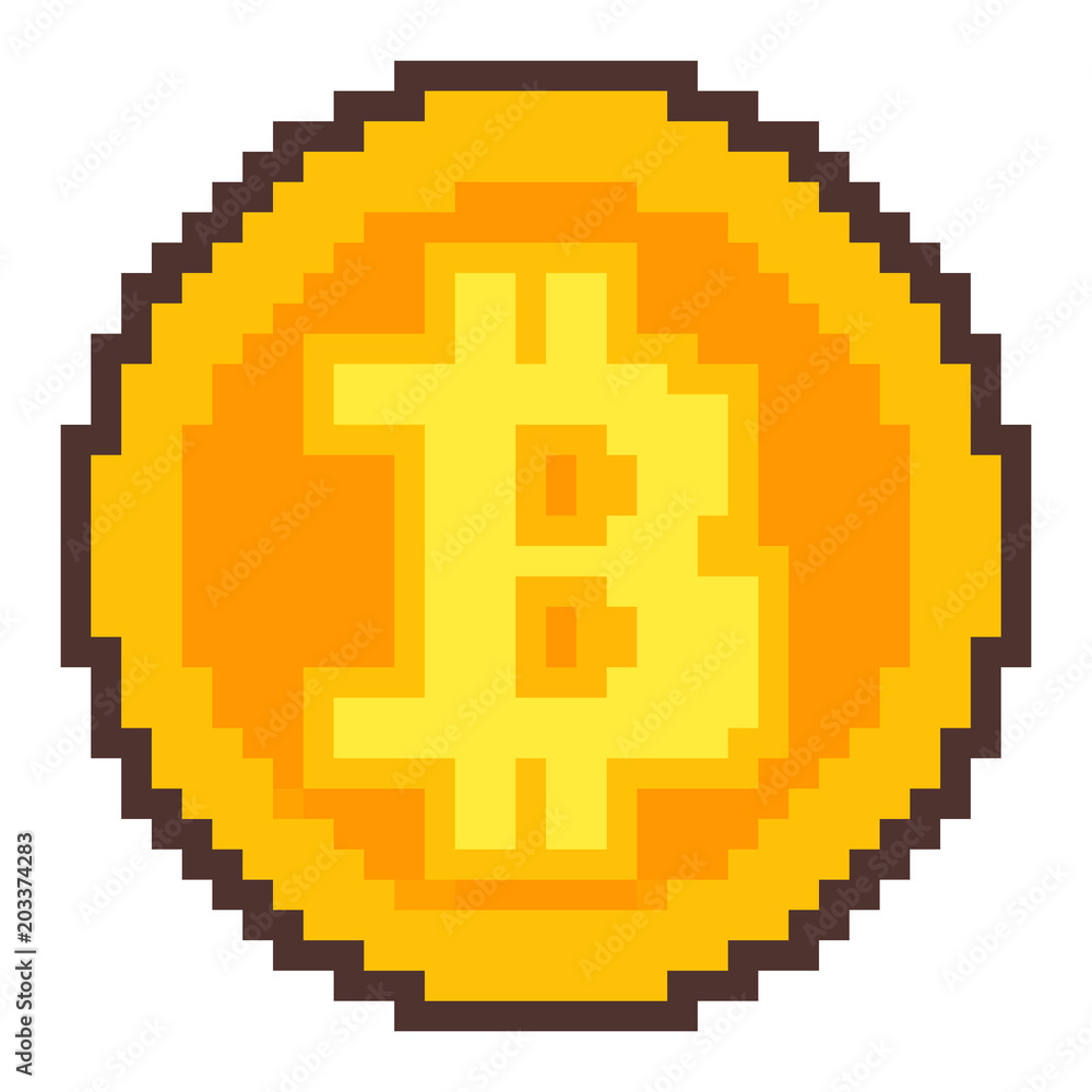 Pixel art: a golden bitcoin. Stock Illustration | Adobe Stock