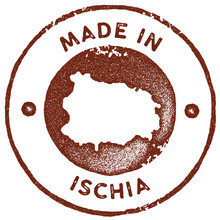 Ischia Map Vintage Stamp. Retro Style Handmade Label, Badge Or Element For Travel Souvenirs. Red Rubber Stamp With Island Map Silhouette. Vector Illustration.