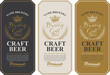 Set of three beer labels with wheat ears, handwritten inscriptions, crown and place for text. Vector labels or banners for craft beer and brewery in retro style