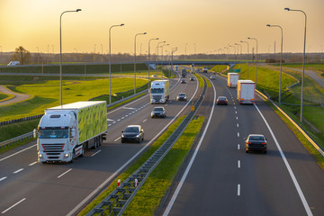 evening traffic of cars on the polish expressway