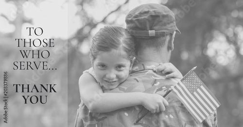 Cuadros en Lienzo memorial day message with soldier and daughter holding american