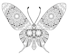 Wall Mural - Zentangle stylized butterfly. Hand Drawn lace vector illustration