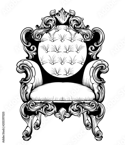 Imperial Baroque armchair with luxurious ornaments. Vector French Luxury rich...