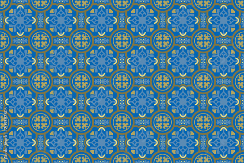 Decorative Ceramic Seamless Tiles, Blue and Gold Mosaic Background Pattern - ...