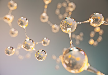 abstract gold and orange molecule background,3d rendering.