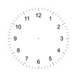 Clock face. Measuring circle scale. Measuring round scale, Level indicator, measurement acceleration, circular meter, round meter for household appliances. 12 large divisions, 60 medium. Vector AI10