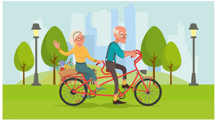 Wall Mural - grandma and grandpa are riding a bike