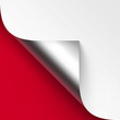 © Zonda - Vector Curled Metalic Silver corner of White paper with shadow Mock up Close up Isolated on Red Background