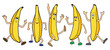 Five cartoon bananas are dancing the night away