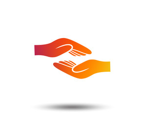 Poster - Helping hands sign icon. Charity or endowment symbol. Human palm. Blurred gradient design element. Vivid graphic flat icon. Vector