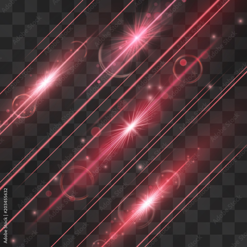 Red Motion Light Laser glow vector scintillation. Red motion light effect flares on ...
