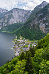 Wall Mural - Aerial view of Hallstatt village in Alps, Austria