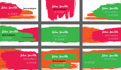 Drawn Business Cards Vector Template Collection. Ink, Oil Paint Brush Strokes Cool Banners Set. Creative Atristic Grungy Retro Corporate Identity. Funky Strokes Cool Business Cards Vector Template.