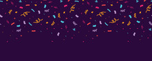 Colorful Confetti Horizontal Seamless Border. Great For A Birthday Party Or An Event Celebration Invitation Or Decor. Surface Pattern Design.