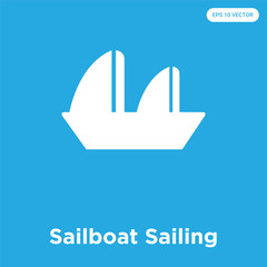 Wall Mural - Sailboat Sailing icon isolated on blue background