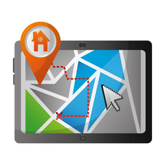 Wall Mural - tablet pc with map pin navigation route house vector illustration