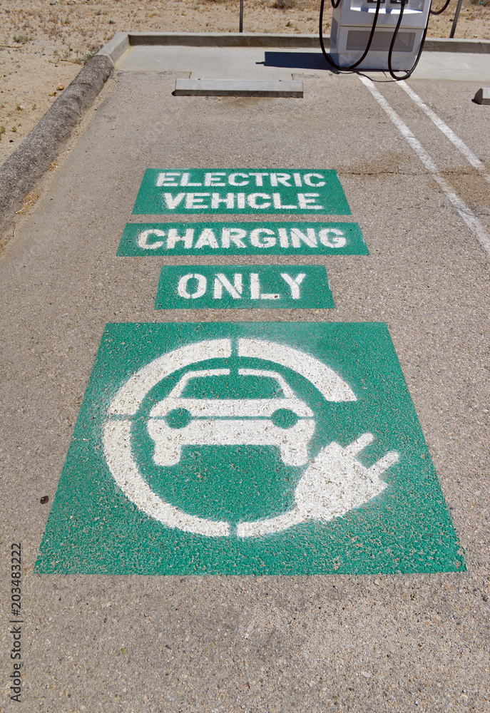 Electric Vehicle charging sign, a power source eventually expected to replace fossil fuels such as gasoline and oil in operating a car and other motor vehicles