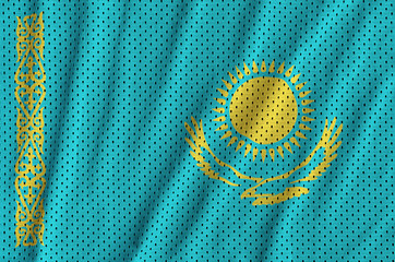 Poster - Kazakhstan flag printed on a polyester nylon sportswear mesh fabric with some folds