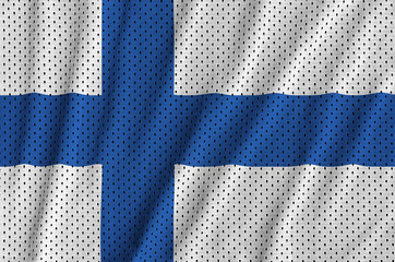 Finland flag printed on a polyester nylon sportswear mesh fabric with some folds