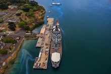 USS Missouri (BB-63) And USS Arizona Memorial In Pearl Harbor Honolulu Hawaii