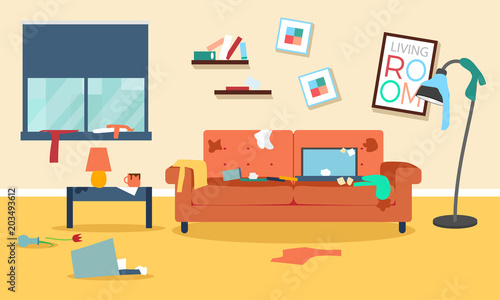 Messy Room Flat Illustration Stock Vector Adobe Stock Messy Room Flat Illustration Stock Vector Adobe Stock