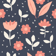 Aufkleber - seamless pattern with flowers and leaves in scandinavian style
