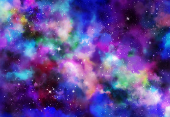 star field in galaxy space with nebulae, abstract watercolor digital art painting for texture backgr