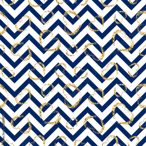 Gold Heart Seamless Pattern Blue White Geometric Zig Zag Golden Gold Heart Seamless Pattern Blue White Geometric Zig Zag Golden Grunge Confetti