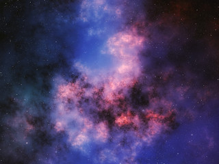 Wall Mural - Purple nebula in deep outer space with stars. Space background illustration.