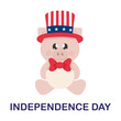 4 july cartoon cute pig in hat sitting with text