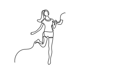 Wall Mural - Self drawing animation of continuous line drawing of happy couple holding hands