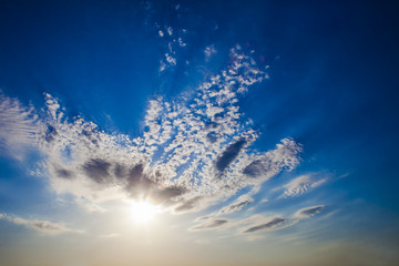 Poster - blue sky with beautiful clouds and sun