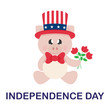 4 july cartoon cute pig in hat sitting with flowers and text