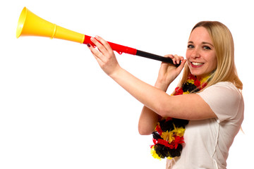 Poster - Junge Frau mit Vuvuzela