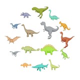 Fototapeta Dinusie - Different dinosaurs icons set. Cartoon illustration of 16 different dinosaurs vector icons for web