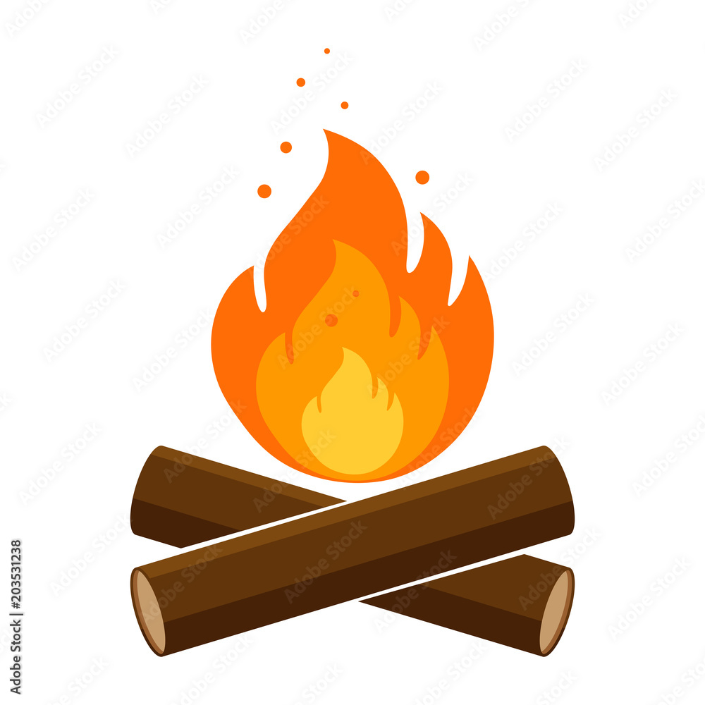 Simple, flat campfire icon. Isolated on white - obrazy, fototapety, plakaty 