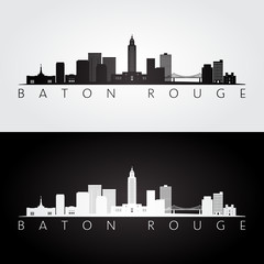 Baton Rouge USA skyline and landmarks silhouette, black and white design, vector illustration.