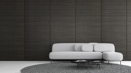 Wall Mural - Modern interior living room wood wall with sofa template for mock up 3d rendering. minimal living room design