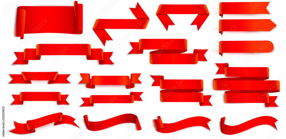 Set of red ribbons isolated on white. Stock Vector | Adobe Stock