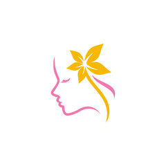 Sticker - beauty logo vector template. woman silhouette vector icon illustration