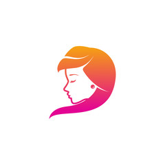 Sticker - beauty logo vector template. woman silhouette vector icon illustration