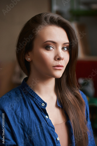 Portrait Of A Wild Young Beautiful Girl With Dark Brunette