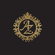 Initial letter AZ, overlapping monogram logo, decorative ornament badge, elegant luxury golden color