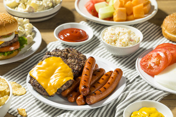 Canvas Print - Memorial Day Backyard Babecue Meal with Hamburgers