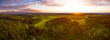 Aerial panorama: Bavarian landscape in spring at sunset