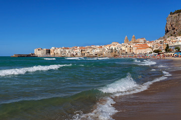 Wall Mural - Cefalu at sunset, Sicily, Sicilia, Italy - Tyrrhenian Sea, Mediterranean Sea