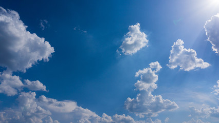 Beautiful clouds with blue sky background. Nature weather, cloud blue sky and sun